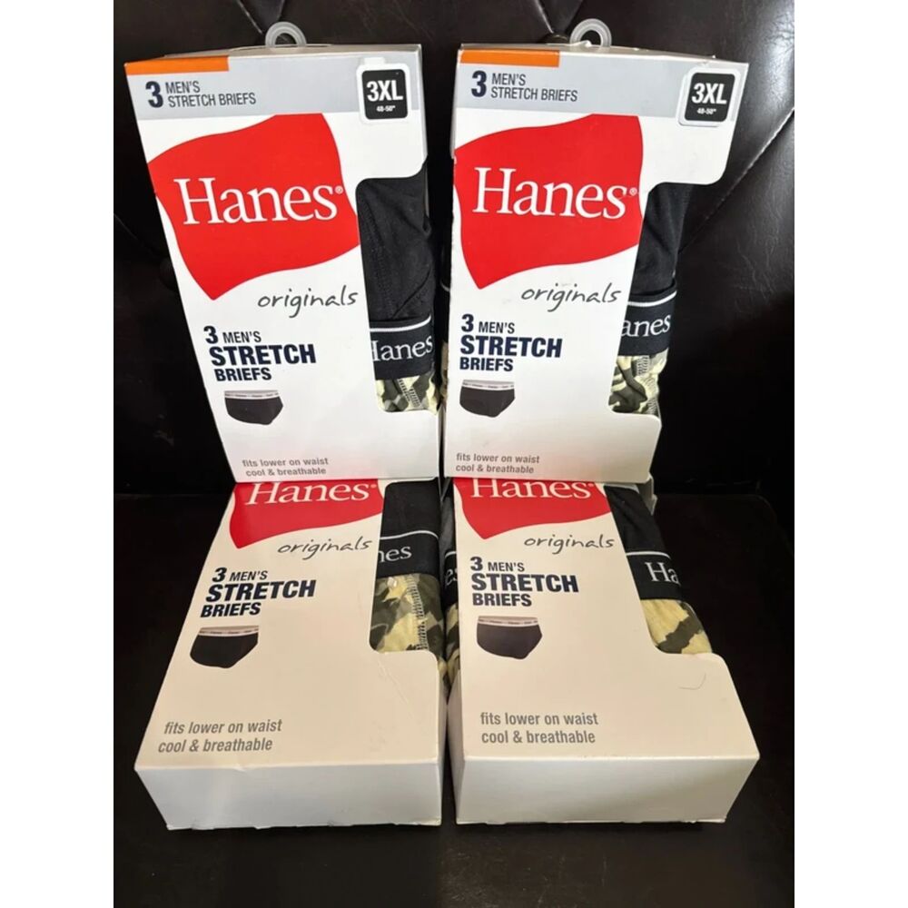 4x 3 Packs Lot Men’s Hanes Originals 3XL Briefs Hanes Stretch Underwear Pants